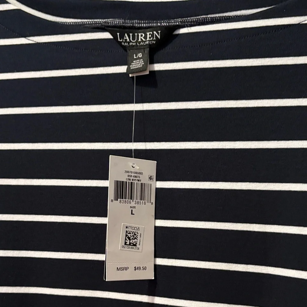 Ralph Lauren Navy and White Striped Short Sleeve Tee - Picture 2 of 3